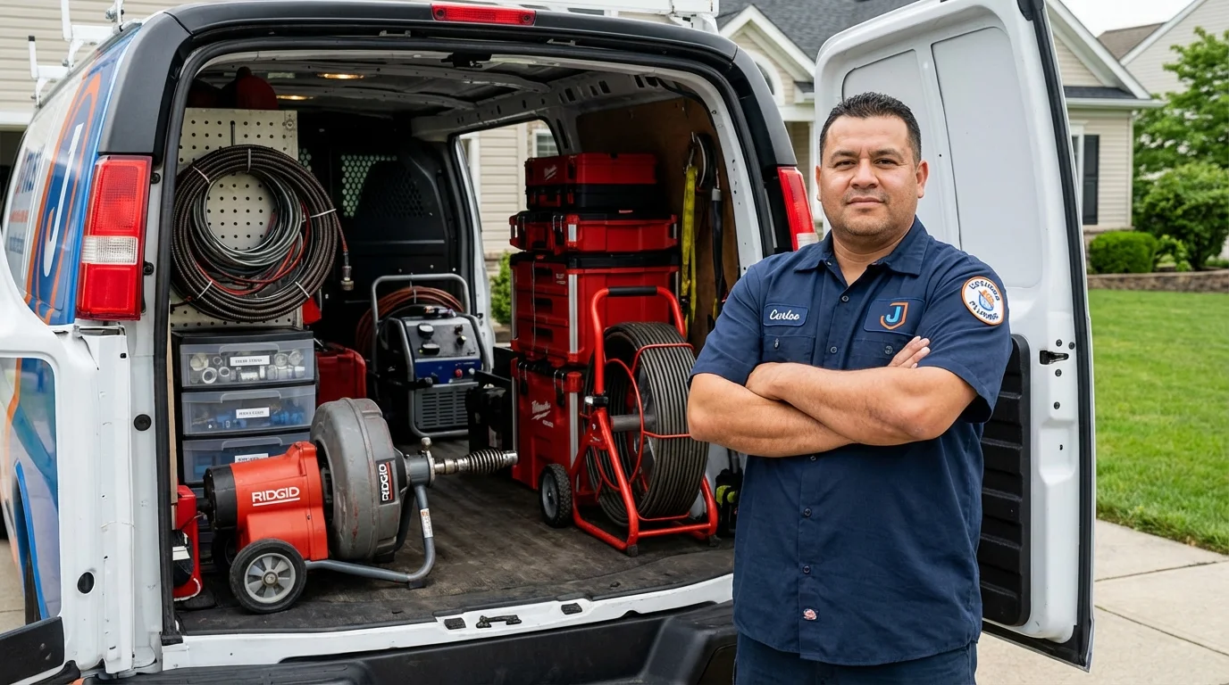 Professional drain cleaning equipment and Johns Plumbing LLC plumber in Sayreville