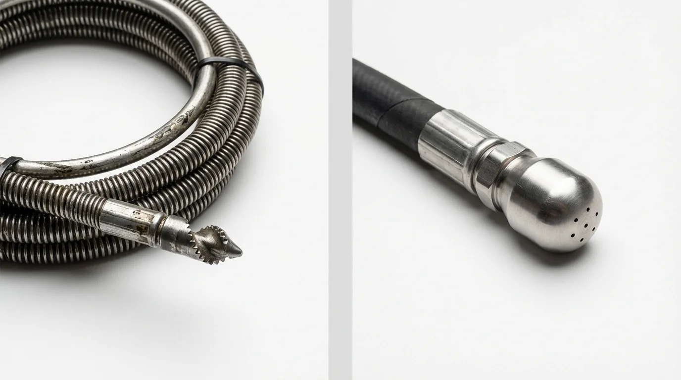 Drain snake cable and hydro jetting nozzle used for drain cleaning in Sayreville, NJ