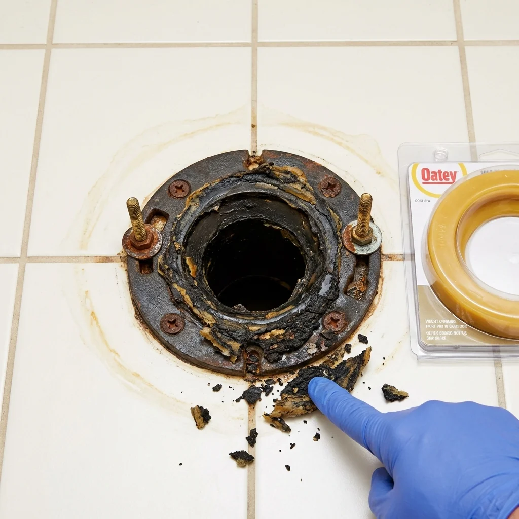 Failed wax ring showing water seepage at the base of a toilet in a Sayreville, NJ home