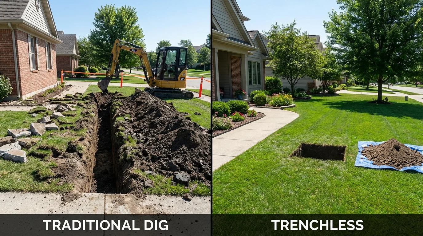 Trenchless sewer repair with minimal yard damage versus traditional excavation in Sayreville, NJ